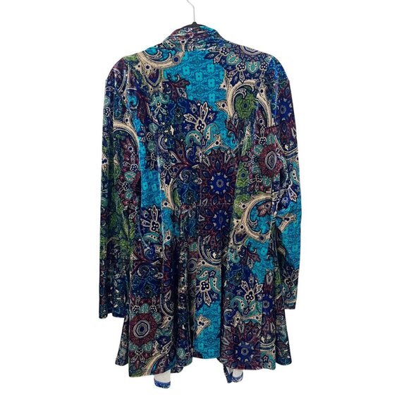 Susan Graver Multicolor Paisley Print Velvet Open Front Cardigan - Size XL - Picture 2 of 5
